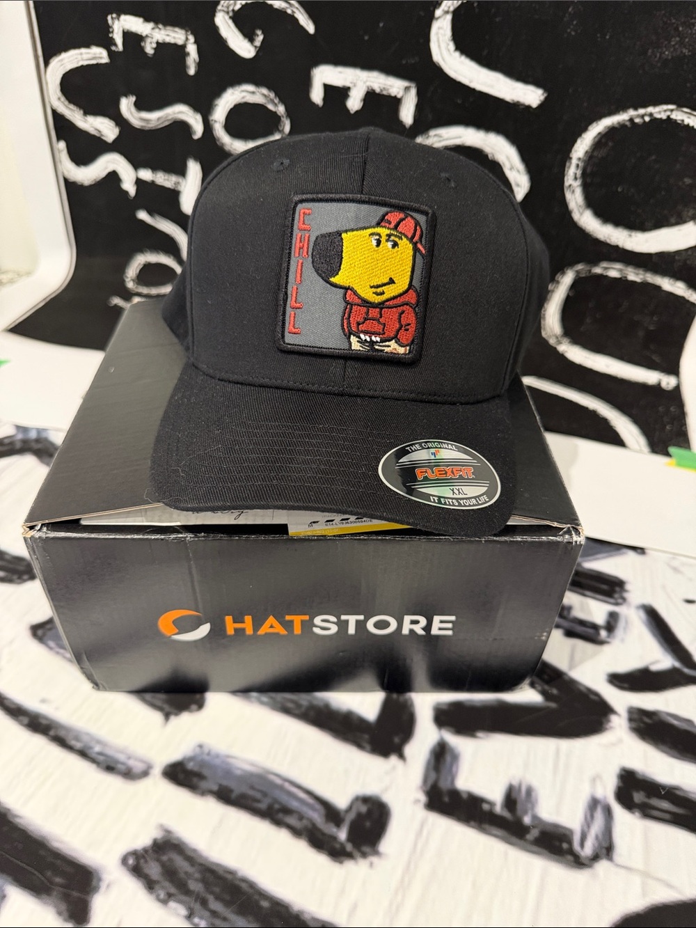 HatStore  Black 'Chill' Patch Flex-Fit Baseball CapXXL